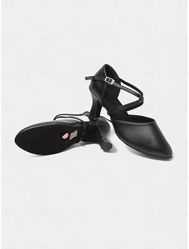  Schwarze Latein-Tanzschuhe für Damen mit gekreuzten Riemen und geschlossener Spitze und niedrigem Absatz – bequeme Performance-Ballsaalschuhe für Anfänger und Gesellschaftstänzer