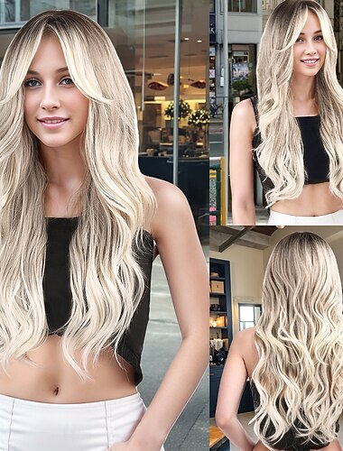  Syntetické paruky Bouncy Curl Velké vlny Hluboké rozdělení S ofinou na stroji Paruka 26" A1 Umělé vlasy Dámské Klasické Pohodlné Zářící barvy Blonďatá