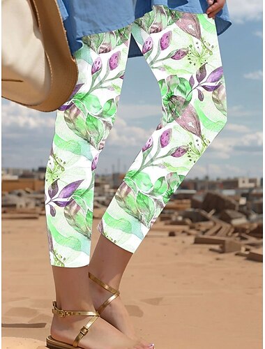  Damen Leggings Hosen Urlaub Vintage Fashion Vollständig Hohe Taille Florales Grafikdruck Thermo Warm Atmungsaktiv Weich Dehnbar Urlaub Lässig Alltaglich Pink Blau Grün Sommer Frühling Schlank