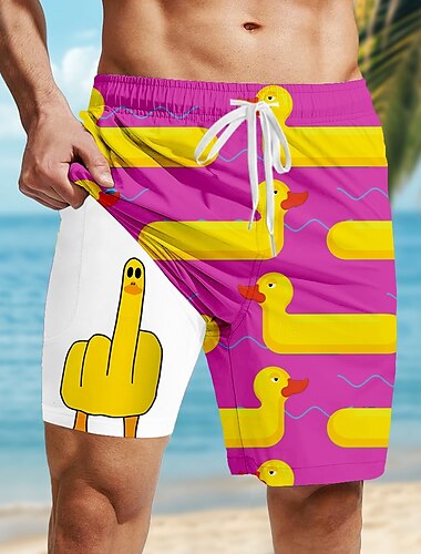  Herren Tiermotiv Lustig Ente Gefütterte Shorts 2 in 1 Badeshorts Badeshorts Mittlere Taille Hawaiianisch Urlaub Ferien Strandbekleidung Seitentaschen Mit Kompressionsfutter Elastischer Kordelzug in