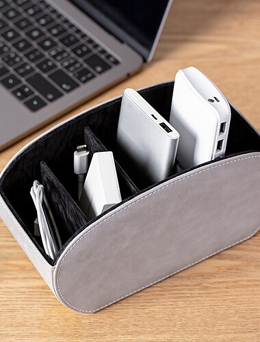  PU Leather Remote Control Organizer Box, Multi-Functional Makeup and Office Desk Organizer, Home Storage Box with Compartments for Living Room and Bedroom