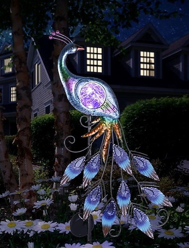  1 st. waterdichte metalen pauwvormige glazen bol voor buiten, 31,5 inch, verlichting voor binnenplaats, tuin, park, gazon, pad, landschap, festival, bruiloft, feest, sfeer, decoratie