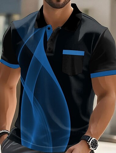  Herren Geometrisch Linie Polo Kurzarm Polo-Shirts Hemden mit Kragen Business-Casual Outdoor Athleisure Alltagskleidung Tasche 3D-Druck Sommer Weiß Rote Blau
