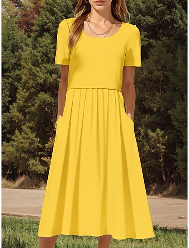  Damen Midikleid T-Shirt-Kleid Shiftkleid Sommerkleid Urlaub Lässig Party Täglich Ausgehen Normale Passform Grafik Einfach Kurzarm Rundhalsausschnitt Marineblau Schwarz Weiß Gelb Sommer