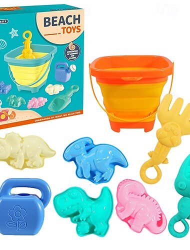  8 Pack Collapsible Foldable Beach Sand Buckets and Shovels Set - Beach Toys for Kids with Sand Molds Silicone Beach Sand Pails for Travel Kids and Toddlers