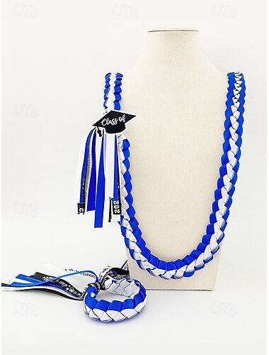  Zweifarbiges Ehrenkordel-Set zum Schulabschluss 2025 mit hutförmigem Anhänger – Halskette und Armband aus geflochtenem Band für Abschlussfeiern an High Schools und Colleges