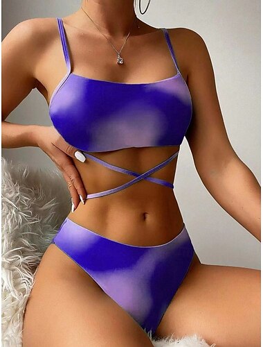  Womens Badeanzüge Bikini Drei Teile Rock Badeanzug Rückenfrei Schlank Urlaub Strandmode Ombre Halterhals Ärmellos Badeanzüge