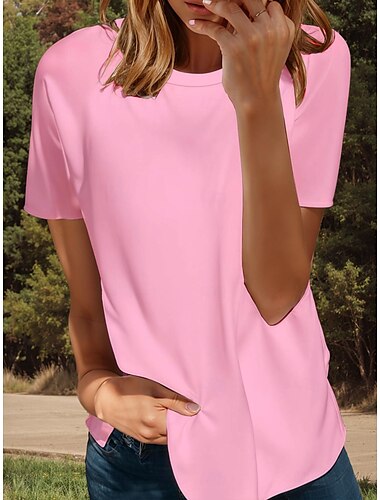  Femmes T-shirt Couleur Unie Graphique Uni Élégant Classique Moderne Manche Courte Col ras du cou Col rond Hauts Réguliers Quotidien Sortir Week-end Imprimé Noir Blanche Jaune Rose Claire Vin Ét