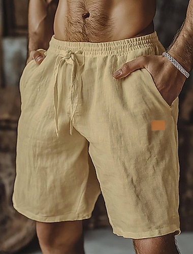  Herren Shorts Leinenshorts Sommershorts Strandshorts Baggy-Shorts Kordelzug Elastischer Bund Gerader Schnitt Einfach Komfort Atmungsaktiv Knielang Outdoor Lässig Täglich Klassicher Stil Retro Vintage