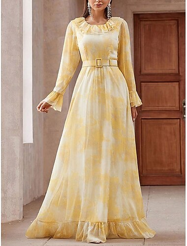  Wedding Dresses A-Line Crew Neck Long Sleeve Floor Length Chiffon Bridal Gowns With Sash / Ribbon