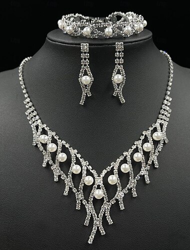  bruidssieradensets 1 set imitatiediamantlegering 1 armband oorbellen ketting dames elegante mode stijlvolle sieradenset voor bruiloft bruiloftsgasten feest avondkleding