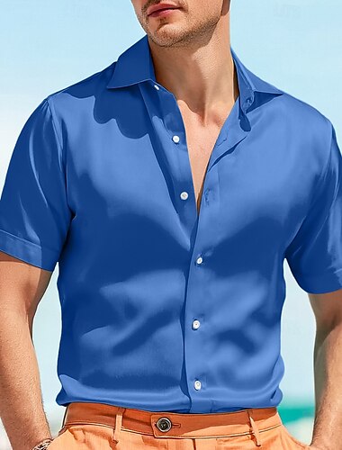  Herren Hemd Satinhemd Sommerhemd Strandbekleidung Freizeithemd Knopfhemd Weiß Hellgrün Blau Kurzarm Einfach Revers Hochzeit Urlaub Bekleidung Mode Lässig Bequem