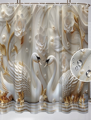  Κουρτίνα ντους με γάντζους 180cm*180cm (70"*70") πλενόμενη αδιάβροχη με σχέδιο διακόσμηση μπανιέρας κύκνος και λουλούδι