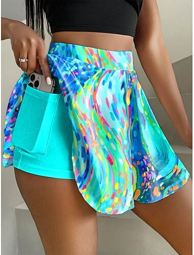  Saia Curta Feminina culottes Moda Casual Mini Saia de Cintura Alta Gráfica Abstrata Fluida Stretchy Diária Rosa Azul Laranja Verde Verão Malha Poliéster