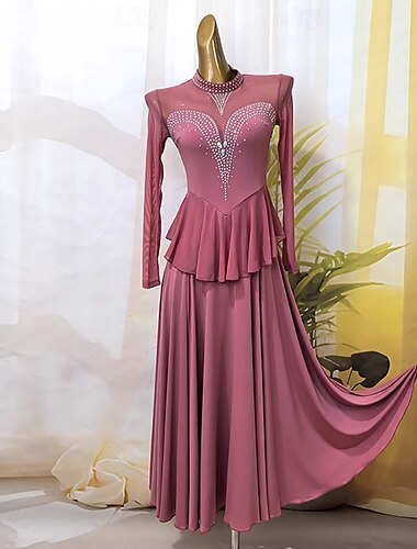  Gesellschaftstanzkleid für Damen, Wettkampf-Modern-Tanzkostüme, Big Swing-Walzer-Tanzkleid, lange Ärmel