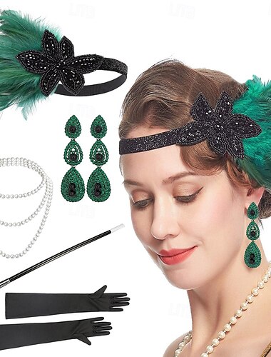  1920s The Great Gatsby Flapper Headband Bead Bracelet Earrings The Great Gatsby Feather Retro Sparkling Glitter Crystal / Rhinestone Women's Carnival Valentine's Day Masquerade Party Evening Wear