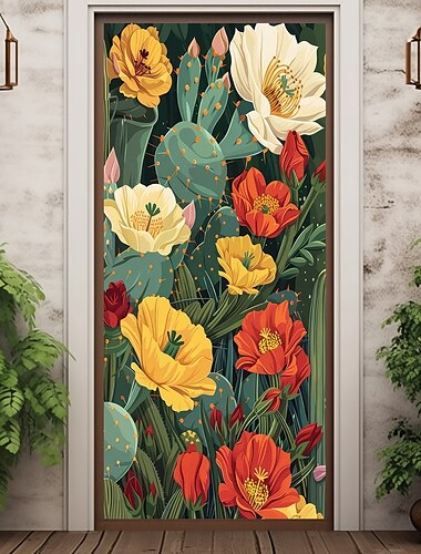  Decoraciones de Puerta Cinco de Mayo México Arte Cubiertas de Puerta Tapiz de Cactus Cortina de Puerta Decoración Fondo Bandera de Puerta Interior/Exterior para la Puerta Principal Granja