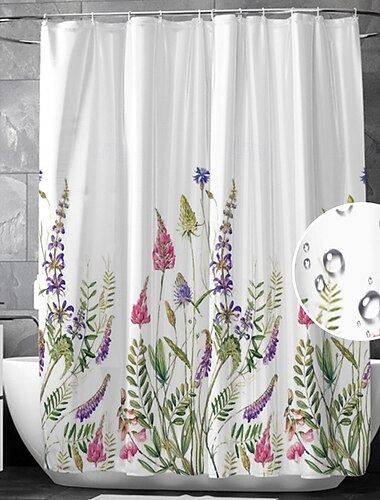  Douchgordijn met haken 180 cm*180 cm (70"*70") Geschikt voor het scheiden van natte en droge zones in de badkamer waterdicht olie-bestendig bloemen botanisch landschap