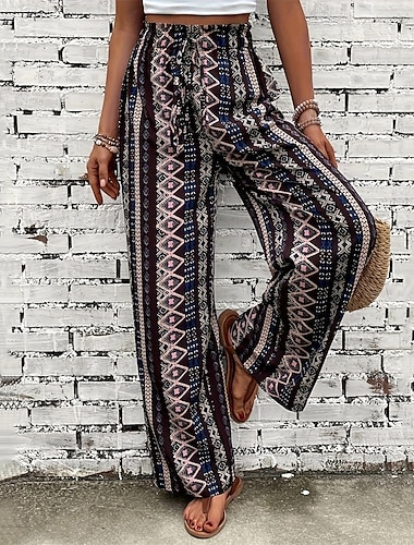  Dam Brett skaft Byxor Semester Boho Fullängd Medium Midja Geometri Elastisk midja Andningsfunktion Bekväm Microelastisk Gata Dagliga kläder Utekväll Kaffe Sommar Normal
