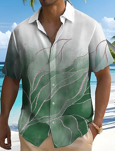  Men's Gradient Color Palm Leaf Tropical Plants Shirt Summer Hawaiian Shirt Button Up Shirt Short Sleeve Hawaiian Resort Vacation Holiday Beach Wear Summer Spring Turndown 3D Print Collared Shirts