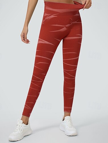 Damen Yogahose Yoga-Leggings Elastischer Bund Bauchkontrolle Po-Lifting Yoga Fitnesstraining Pilates Hosen Batik Gelb Rot Blau Herbst Sport Sportkleidung Dehnbar Schlank