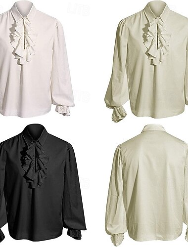  Punk & Gothique Médiéval Renaissance Chemise Chevalier Couleur Unie Femmes Pirate Mascarade Performance Soirée Mascarade Adulte Chemise Toutes saisons
