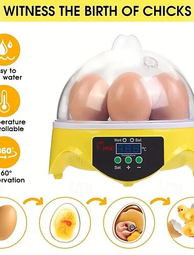  Brutkasten für kleine Familien, automatische Temperaturregelung, intelligenter Brutkasten mit 7 Eiern, geeignet für Hühner, Enten, Schildkröten, Vögel