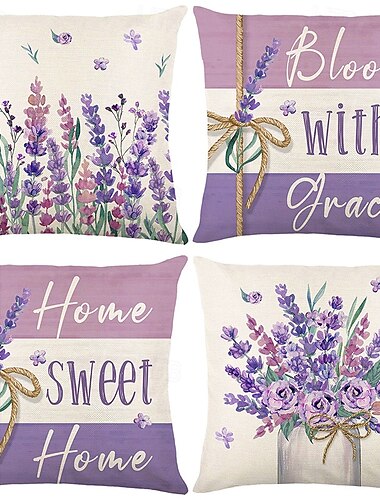  Copripiedi Decorativi Lavanda Estiva 4PC Morbido Cuscino Quadrato per Divano Fodera per Camera da Letto Soggiorno