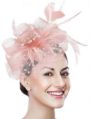  Damen Fascinator Tea Party Hut 20er 50er Hochzeit Cocktail Blume Mesh Federn Haarspange für Karneval