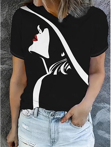  Per donna Maglietta Top estivi Grafico Bocca Classico Casual Manica Corta Girocollo Top corti Quotidiano Weekend Stampato Arcobaleno Estate Primavera Autunno