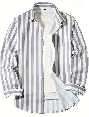  Herre Skjorte Sommerskjorte Uformell skjorte Strandskjorte Skjorte med knapper Svart Rosa Himmelblå Grå Langermet Stripe Knaphul Feriereise Hawaiisk Knapp ned Klær Polyester Mote Fritid Bekvem