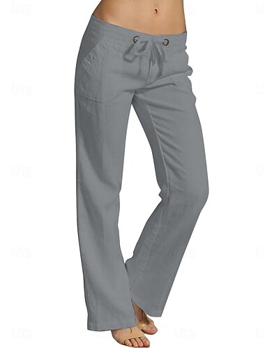  Pantaloni Baggy dalla gamba ampia da donna Chinos Moda Basic Casual Lunghezza Completa Vita Alta Unico Colore Semplice Tasca Comodo Morbido Comfort Micro-elastico Esterno Strada Grigio Chiaro Nero
