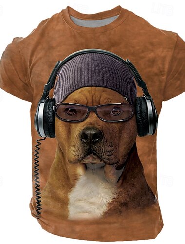  T-shirt 3D Bono Pitbull Vincent HIE pour homme, manches courtes, col ras du cou, imprimé 3D, style décontracté, style streetwear, marron, été, printemps, toutes saisons