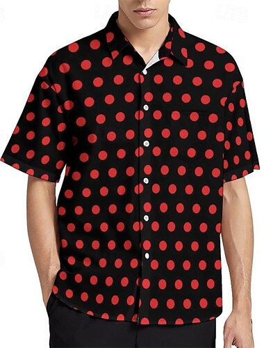  Herre Skjorte Sommerskjorte Uformell skjorte Strandskjorte Skjorte med knapper Svart Rød Blå Kortermet Polkadotter Knaphul Feriereise Hawaiisk Klær Polyester Mote Fritid Bekvem
