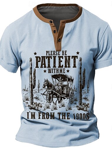  Herren 1900s T Shirt Henley Hemd Kurzarm Vintage Designer Retro Vintage Straße Lässig Täglich Sommer Frühling Hellblau Hellgrau Khaki Henley Henley T-Shirt