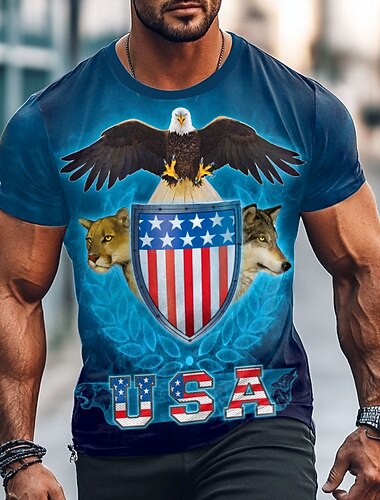  Hombre Bandera de USA Camiseta Manga Corta Camiseta Impresión 3D Cuello Barco Camisa Exagerado Design Fiesta Calle Casual Azul Piscina Verano Primavera Todas las Temporadas Ropa S M L XL XXL XXXL 4XL