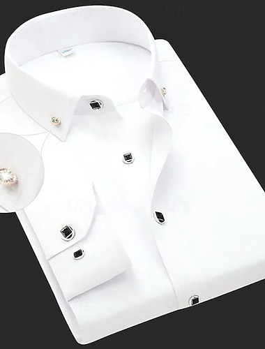  Camisa Clásica para Hombre Trajes de Regreso a Casa Ajuste Slim Manga Larga Cuello Cuadrado Color Sólido Algodón Negro Blanco Rosa 2025