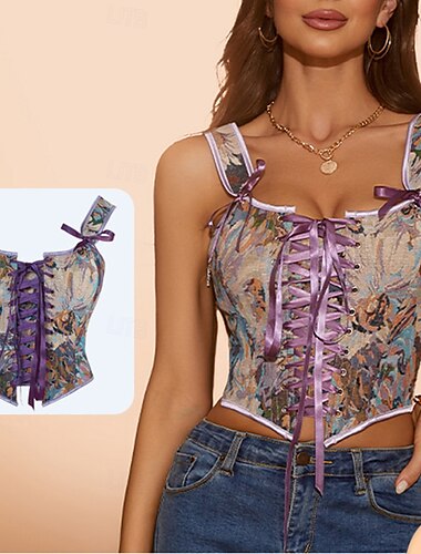  Rococó Corsé Superior Baile de Máscaras Corsé Superior Cosplay Control de barriga Relleno Jacquard Jacquard Mujer Real Mascarada Fiesta Carnaval de Venecia Adulto Faja