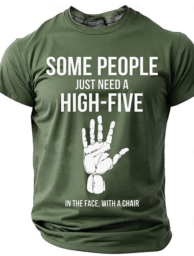  Camiseta Gráfica de Manga Curta Masculina - Design de Humor Sarcástico 'High-Five na Cara Com uma Cadeira'