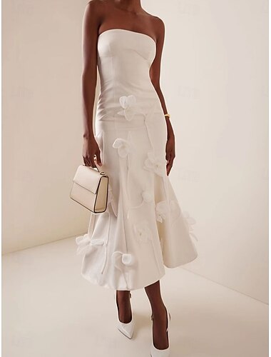  Robes de mariée Robe de bal Épaules Dénudées Sans manches Longueur thé Satin Robes de mariée Avec Couleur Unie 2025