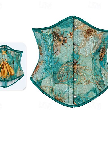  Rococó Corsé Superior Baile de Máscaras Corsé Superior Cosplay Control de barriga Relleno Jacquard Jacquard Mujer Real Mascarada Fiesta Carnaval de Venecia Adulto Faja