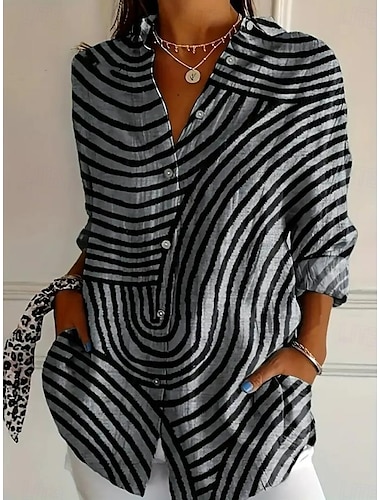  Femmes Chemise Graphique Géométrique Occasionnel manche longue Col de chemise Hauts Réguliers Travail Quotidien Boutons Imprimé Rouge Bleu Vert Gris foncé Printemps Automne Hiver