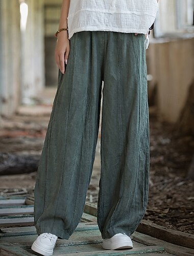  Mulheres Calças de linho de algodão Calças Moda Roupa de rua Comprimento total Natural Tintura Tie Dye Bolsos Cintura elástica Confortável Exterior Ao ar livre Férias Roupa Diária Castanho Escuro