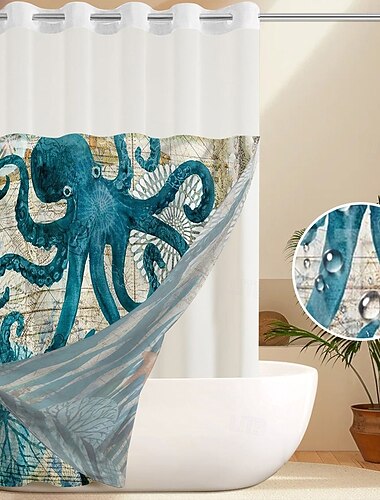  Douchegordijnset met snap-in voering en transparante raampartij 180 cm * 180 cm (70" * 70") waterafstotend polyester zonder haak grommet bovenkant 120 GSM dubbelwandige hotel spa badkamer scheiding