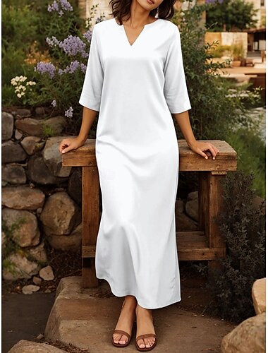  Femmes Robe maxi Robe T-Shirt Robe fourreau Vacances Chaussures de plage Extérieur Sortir Coupe régulière Couleur Unie Graphique Demi Manches Col en V Noir Blanche Rose Claire Vert Été Printemps