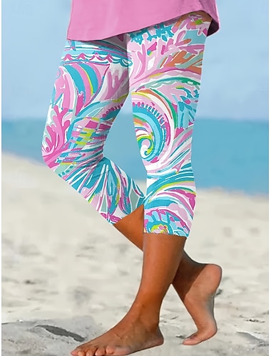  Kvinnors leggings capribyxor hög elasticitet semester vintage mode kalvlängd hög midja grafiskt geometriskt abstrakt tryck andningsbar mjuk stretchig formell semester kontor rosa sommar vår