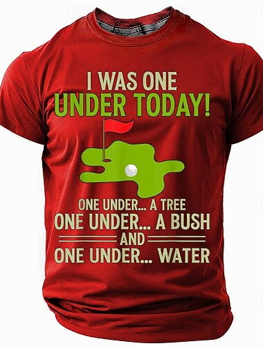  Camiseta Masculina Humor Engraçado de Golfe 'Hoje Eu Fiz Um Abaixo' Camiseta Gráfica Jogo de Palavras de Manga Curta