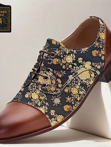  chaussures oxford en jacquard floral pour hommes avec embout et talon en similicuir – chaussures habillées de style vintage pour événements formels