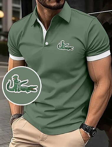  Herren Tiermotiv Krokodil Polo Kurzarm Polo-Shirts Hemden mit Kragen Lässig Schule Outdoor Alltagskleidung 3D-Druck Sommer Braun Grün Dunkelblau