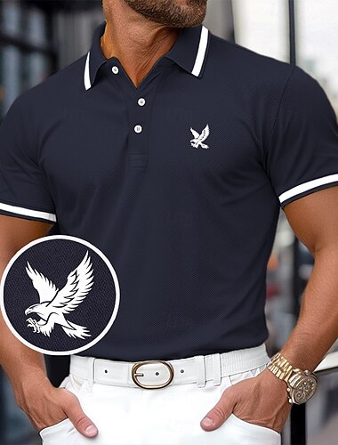  Herren Baumwoll-Poloshirt Golfshirt Arbeit Lässig Revers Gerippter Polokragen Kurzarm Basic Modern Farbblock Adler Patchwork Knöpfe Frühling & Sommer Normale Passform Gelb Burgunderrot Marineblau Grau